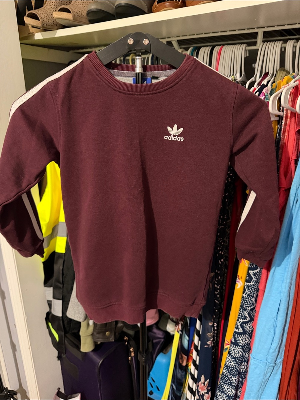 adidas Burgundy Crewneck Sweatshirt with White Stripes